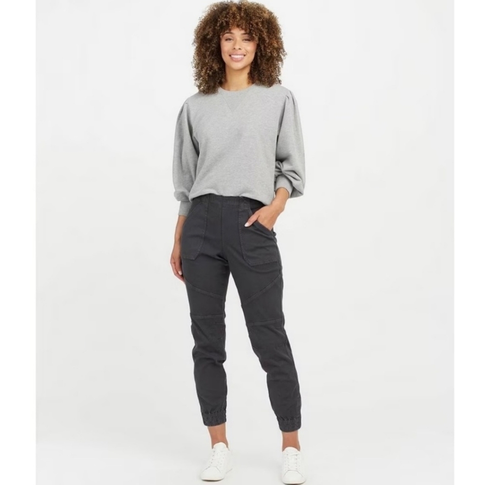 SPANX Women's Mid Rise Twill Joggers Sz XS Black Stretchy Pull On Elastic Waist‎